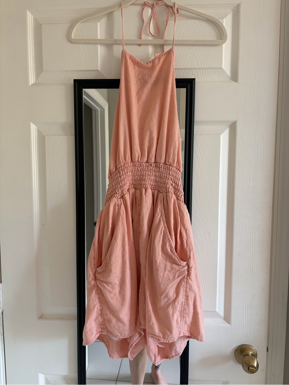 Peach Halter romper with Smocked Waist